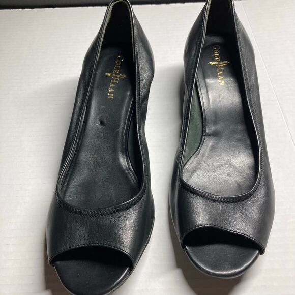 COLE HAAN Black Talia Leather Wedge 10 AA.  Great Used Condition - Picture 3 of 10
